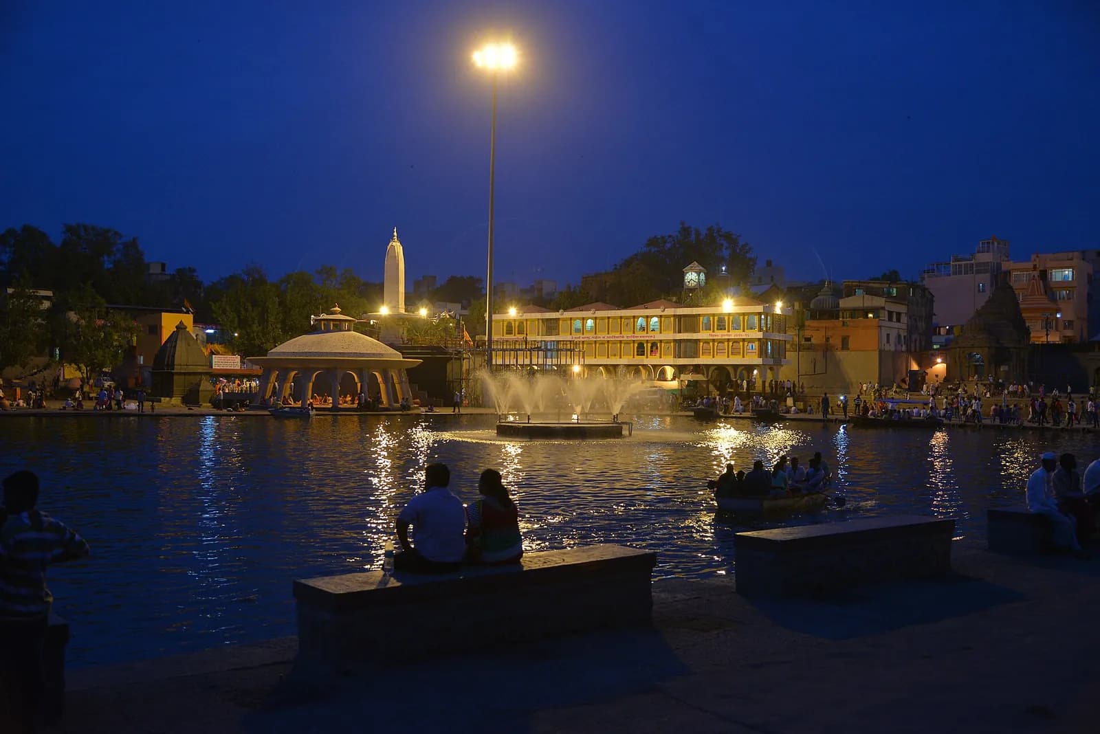 Evening lights on the Godavari at Goda Ghat, Nashik