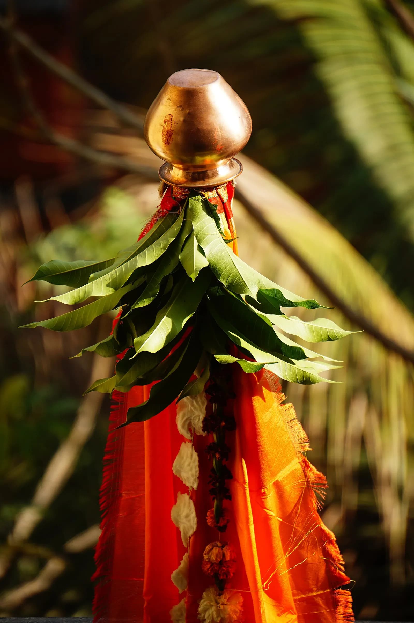 A gudi raised for Gudi Padwa, with mango leaves and a copper kalash